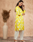 Yellow Floral Print Straight Kurta set