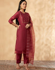 Maroon Embroidered Kurta Set