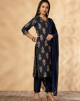 Navy Blue Printed Kurta Set