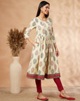 Off-White Printed Gathered Kurta