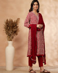 Red Printed A-Line Kurta Set