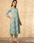 Mint Printed Rayon Kalidar Kurta