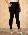 Solid Black Cotton-Lycra Straight Pant