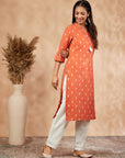 Printed Orange Straight Kurta