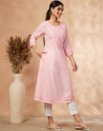 Embellished Light Pink Straight Kurta