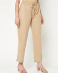 Beige Solid Straight Pants