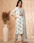 Blue Cotton Printed Straight Kurta Set