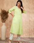 Printed Lime Green Gathered Kurta