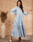 Light Blue Printed Tiered Dress
