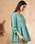 Mint Printed Gathered Top