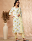 Straight Yellow Printed Kurta Set