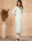 Light Green Solid Floral Straight Kurta