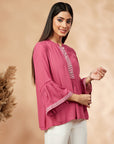 Solid Rose Pink Gathered Top