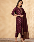 Wine Printed Kurta Set