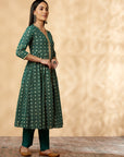 Green Printed Kalidar Kurta Set