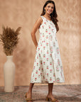Off-White Floral Printed Gathered Dress