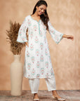 Off-White Floral Straight Kurta