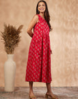 Red Print Gathered Dress