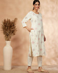 Off-White Printed Rayon Straight Kurta