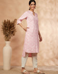 Printed Light Pink Straight Kurta