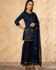 Printed Navy Blue Kurta Set