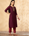 Wine Embroidered Co-ord Set