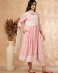 Light Pink Embroidered Gathered Kurta Set