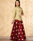 Indo-western Beige & Maroon Flared Skirt Set