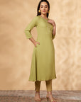 Mint Embroidered A-Line Kurta