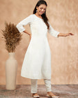 Embellished White Straight Kurta