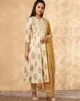 Off-White Printed Kalidar Kurta Set