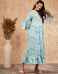 Mint Floral Print Anarkali Dress