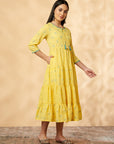 Yellow Printed Tiered Dress