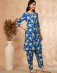 Blue Floral Print Kurta Set