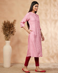 Pink Printed A-Line Kurta