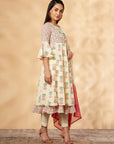 Off-White Printed Anarkali Kurta Set
