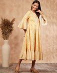 Mustard Printed Rayon Anarkali Dress