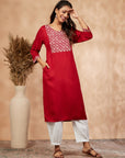 Printed Red Straight Kurta