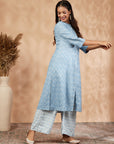 Blue Printed A-Line Kurta Set