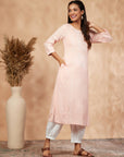 Light Pink Printed Straight Kurta