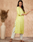 Lime Green Printed Straight Kurta
