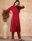 Red A-line Kurta Set