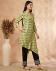 Lime Green Print Asymmetric Kurta