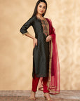 Black Chanderi A-Line Kurta Set