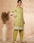 Lime Green Printed Straight Kurta Set