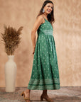 Print Green Sleeveless Gathered Dress