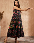 Black Printed Cotton Tiered Dress