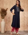 Navy Blue A-Line Kurta