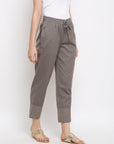 Solid Grey Elasticated Waist Ethnic Straight Pant