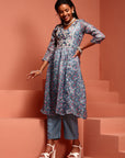 Blue Kota Embroidered Kurta Set
